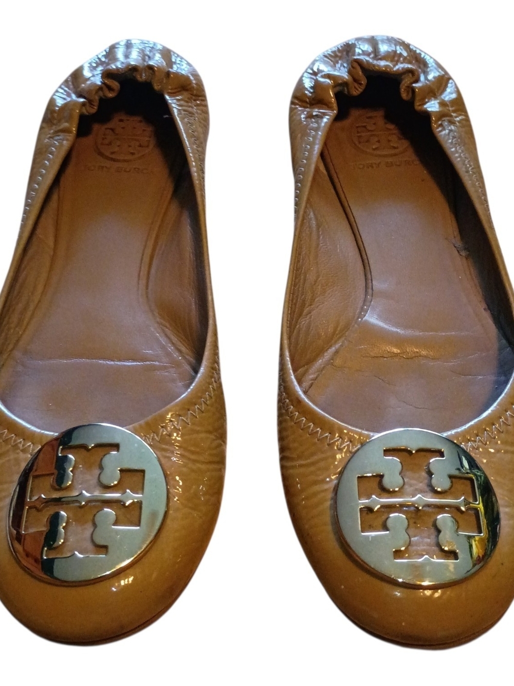 Tory Burch Tan Leather Logo Ballet Flats